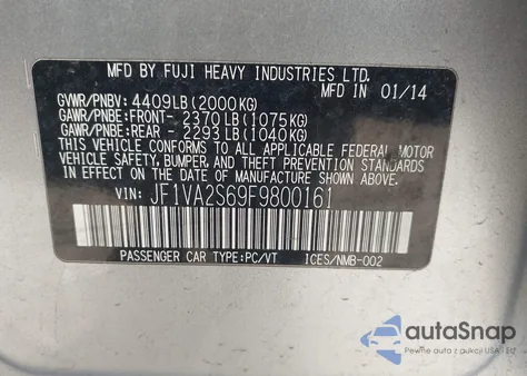 2015 Subaru Wrx Sti Limited z USA, uszkodzony, nr VIN JF1VA2S69F9800161